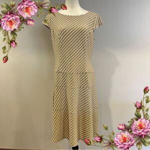 Anne Klein cap sleeve Tan Striped knee length Dress‎